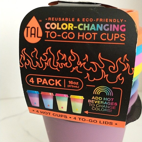 New Tal Brand 4 Pack 16 Oz. Reusable Color Changing To-Go Hot Cups W/Lids - Picture 3 of 5
